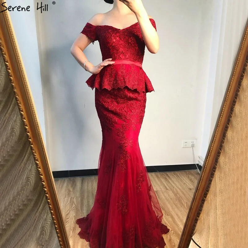 Wine Red Mermaid Crystal Sexy Evening Dresses 2024 Sleeveless Fake Two Pieces Long Evening Gowns Serene Hill LA70315 Wine Red Mermaid Crystal Sexy Evening Dresses 2024 Sleeveless Fake Two Pieces Long Evening Gowns Serene Hill LA70315
