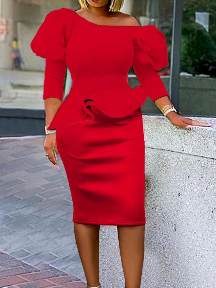 Chic Off-Shoulder Red Peplum Dress for Stylish Festive Events