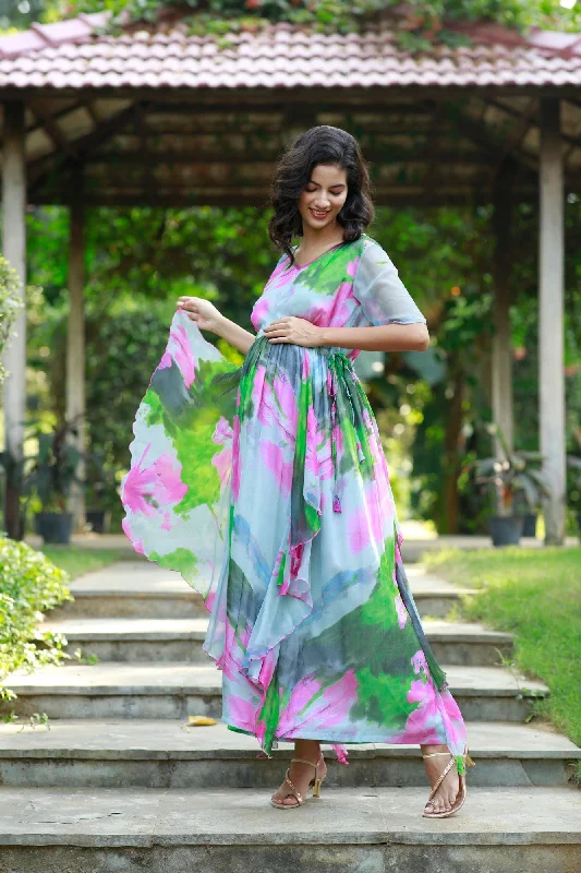 Forest Sea Green Maternity & Nursing Flow Dress