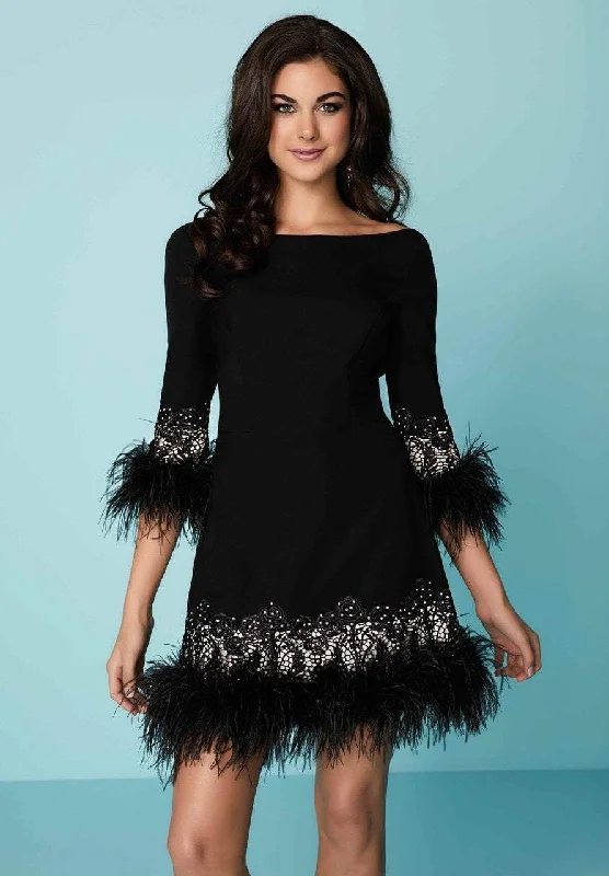 Tiffany Homecoming - 27142SC Feathered Quarter Sleeve Dress