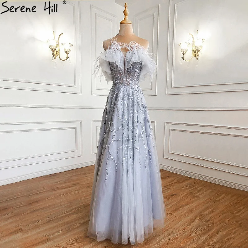 Serene Hill Grey A-Line Sexy Evening Dresses Gowns 2024 Beaded Feather Sparkle Formal Women Party LA71328 Featured Serene Hill Grey A-Line Sexy Evening Dresses Gowns 2024 Beaded Feather Sparkle Formal Women Party LA71328 Featured