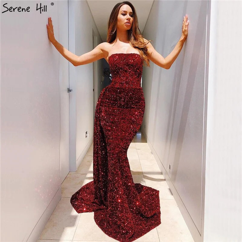 Red Strapless Luxury Sexy Evening Dresses 2024 Dubai Design Off Shoulder Lace Up Formal Dress Serene Hill LA70304 Red Strapless Luxury Sexy Evening Dresses 2024 Dubai Design Off Shoulder Lace Up Formal Dress Serene Hill LA70304