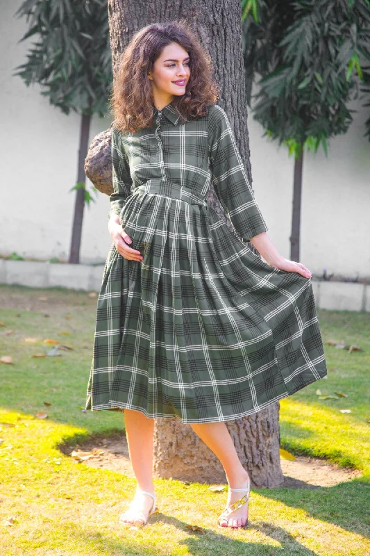 Emerald Plaid Maternity & Nursing Dress