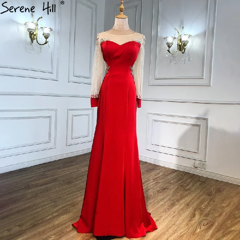 Serene Hill Red Tassel Beaded Evening Dresses Gowns 2024 Satin Mermaid Elegant For Women Party LA6618 Serene Hill Red Tassel Beaded Evening Dresses Gowns 2024 Satin Mermaid Elegant For Women Party LA6618