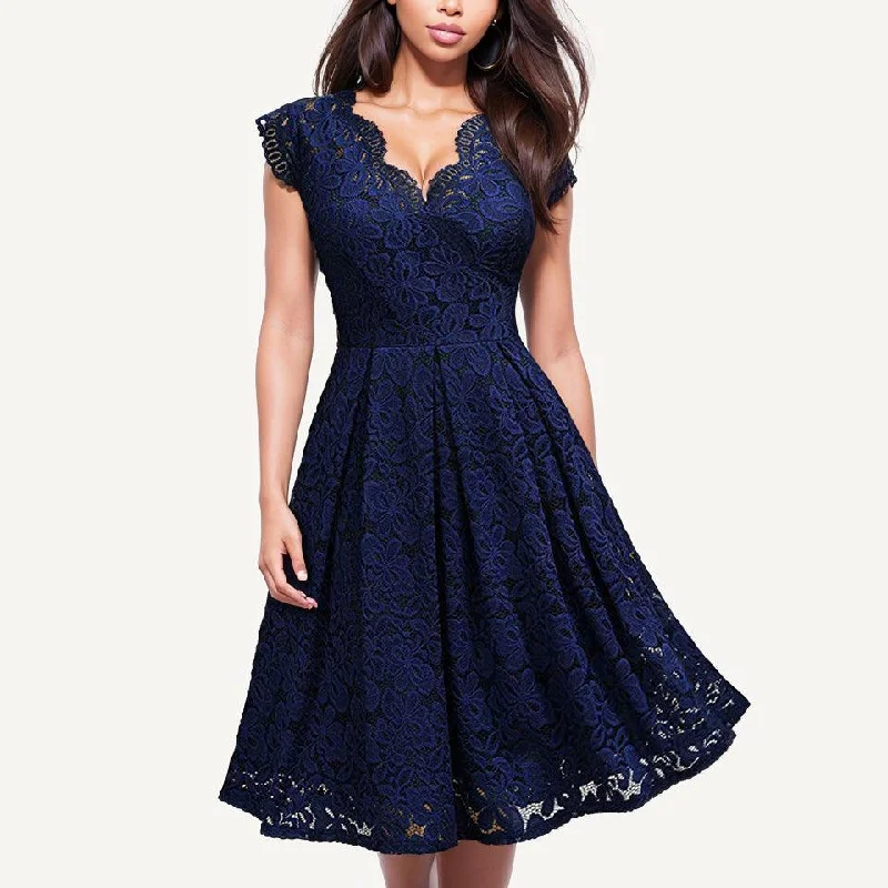 Vintage Lace V-neck Cocktail Dress: Elegant Women's Fashion Statement