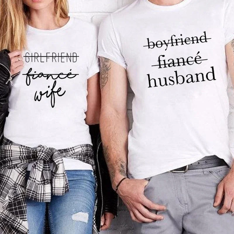 2018 Fashion Couples T Shirts Girlfriend Boyfriend Fiancee Shirt Matching Streetwear Wedding Gift Anniversary Gift Love T Shirts Cozy Linen Short Shirt