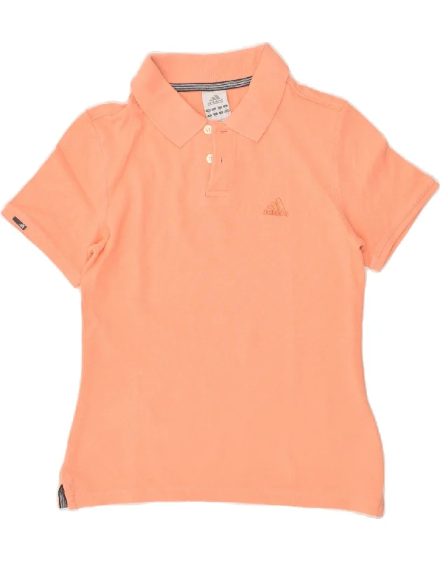 ADIDAS Womens Polo Shirt UK 10 Small  Orange Cotton Trendy Ruffled Short Sleeve