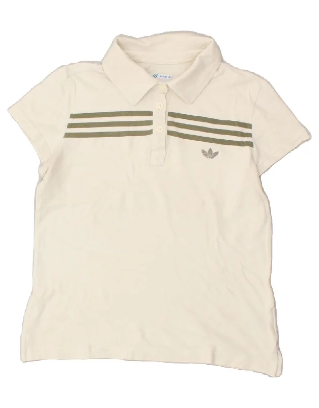 ADIDAS Womens Polo Shirt UK 12 Medium White Cotton Comfortable Graphic Short Sleeve