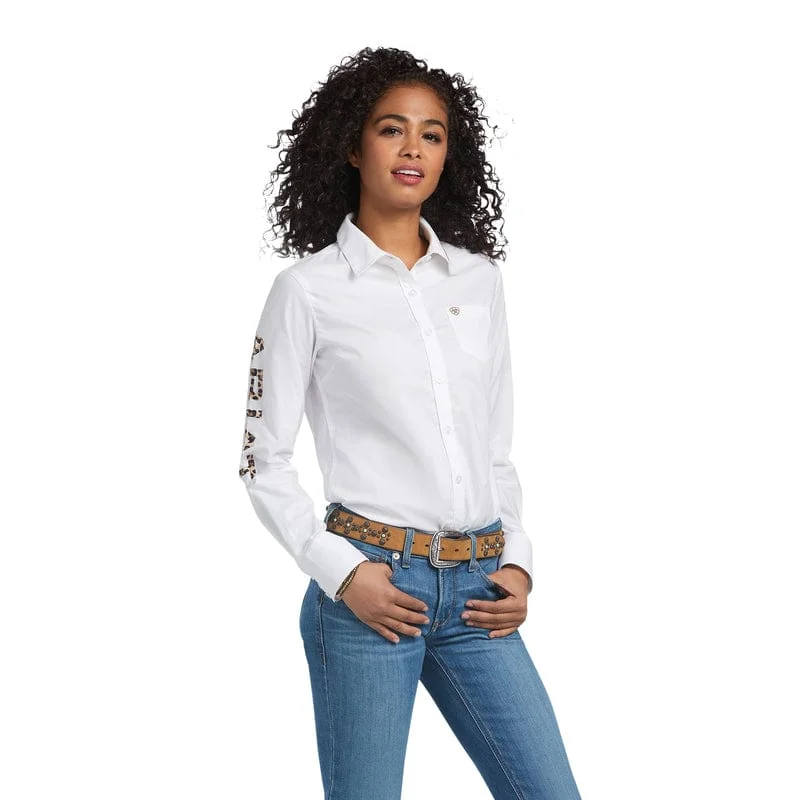 Ariat Women's Team Kirby Wrinkle Resist White Long Sleeve Stretch Shirt 10039457 Classic Short Sleeve Tunic