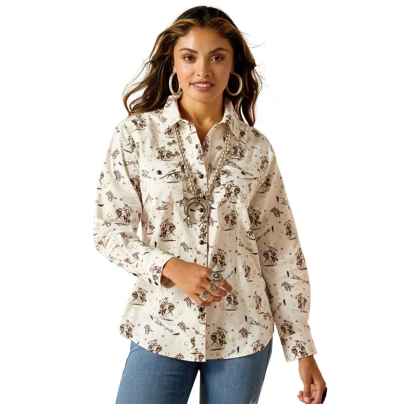 Ariat Women's Thrills N Spills Thrilling Print Long Sleeve Shirt 10051277 Relaxed Fit Short Sleeve Top