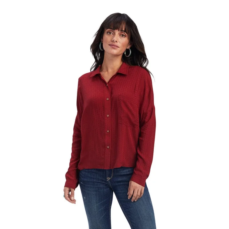 Ariat Women's Valley of Fire Sun-Dried Tomato Long Sleeve Shirt 10041663 Comfortable Fit Short Shirt