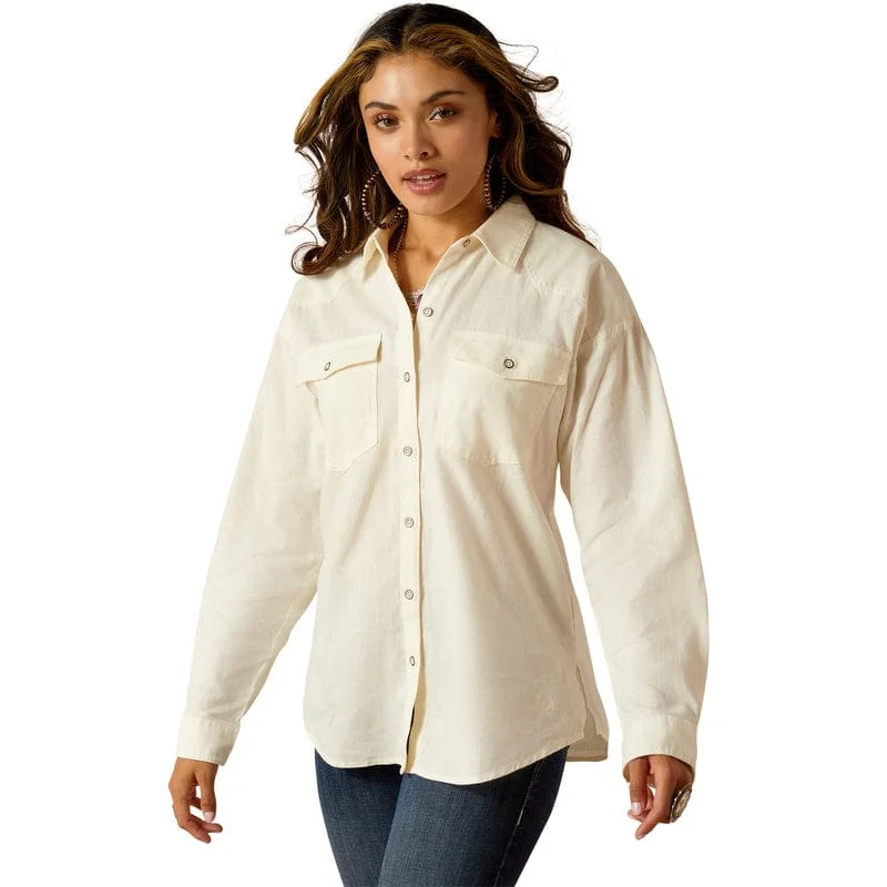 Ariat Women's Wilkes Cloud Dancer Long Sleeve Blouse Shirt 10051288 Classic Button-Up Short Tee