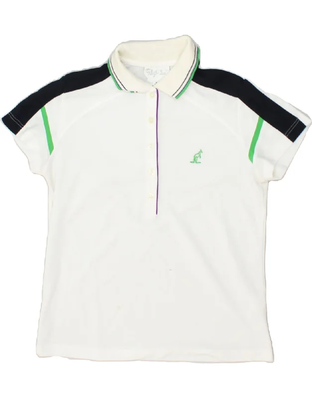 AUSTRALIAN L'ALPINA Womens Polo Shirt IT 46 Large White Polyester Trendy Short Sleeve Blouse