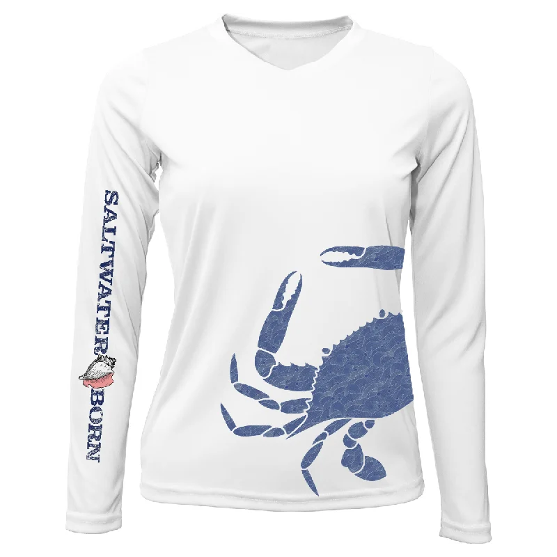 Blue Crab Wrap Women's Long Sleeve UPF 50+ Dry-Fit Shirt Stylish Casual Short Tee