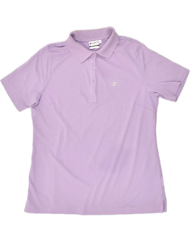 CHAMPION Womens Polo Shirt UK 14 Medium Purple Cotton Casual Short Sleeve Top