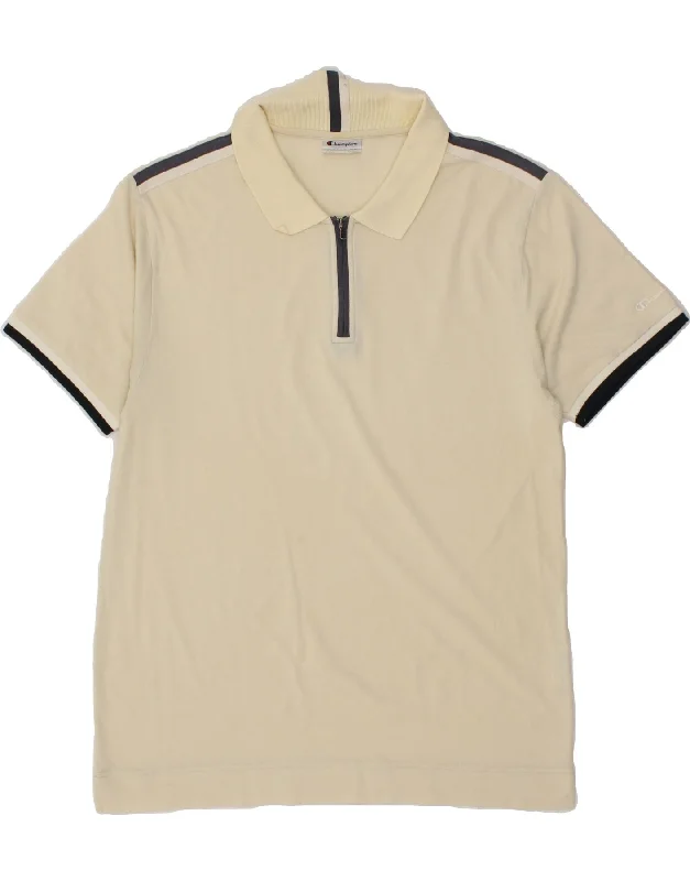 CHAMPION Womens Polo Shirt UK 16 Large Beige Cotton Relaxed Fit Short Shirt