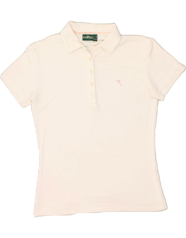 CHERVO Womens Polo Shirt IT 48 XL Off White Comfortable Pocket Short Shirt