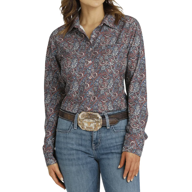 Cinch Women's Paisley Arenaflex Long Sleeve Button Down Western Shirt MSW9163024 Casual Cotton Short Shirt