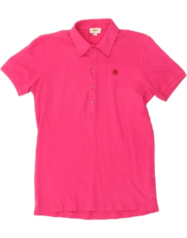 DIESEL Womens Polo shirt UK 14 Medium Pink Cotton Comfortable Short Sleeve Tunic