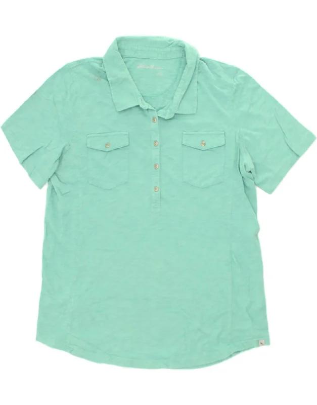 EDDIE BAUER Womens Polo Shirt UK 16 Large Turquoise Cotton Soft Flowing Short Shirt