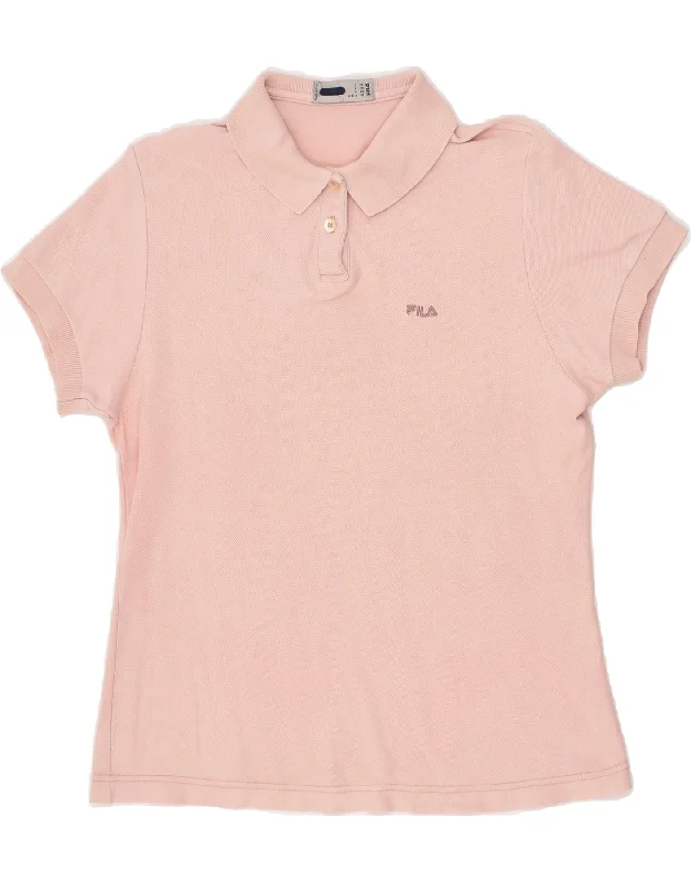 FILA Womens Polo Shirt IT 46 Large Pink Cotton Elegant Lace Short Sleeve