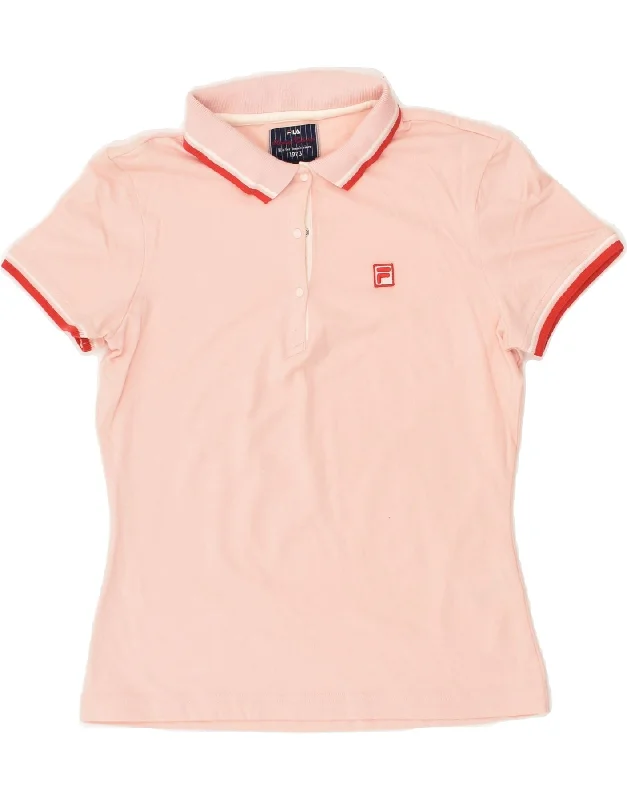 FILA Womens Polo Shirt UK 12 Medium Pink Cotton Stylish Pleated Short Sleeve