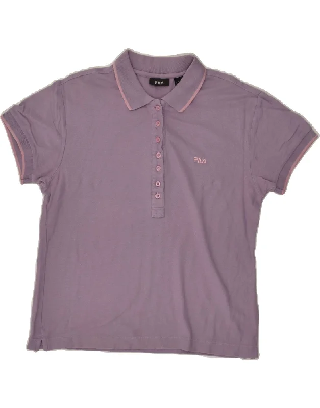 FILA Womens Polo Shirt UK 14 Medium  Purple Cotton Comfortable Graphic Short Sleeve