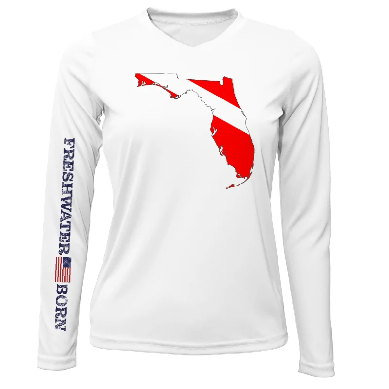 Florida Diver Freshwater Born Women's Long Sleeve UPF 50+ Dry-Fit Shirt Elegant High-Low Short Shirt