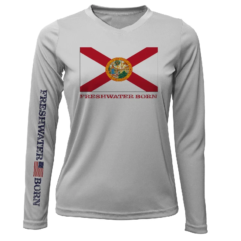 Florida Flag Freshwater Born Women's Long Sleeve UPF 50+ Dry-Fit Shirt Fashionable Cuffed Short Sleeve