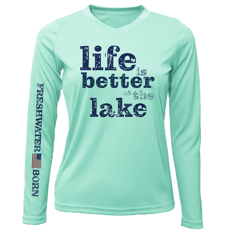 Florida "Life is Better at the Lake" Women's Long Sleeve UPF 50+ Dry-Fit Shirt Relaxed Cotton Short Blouse