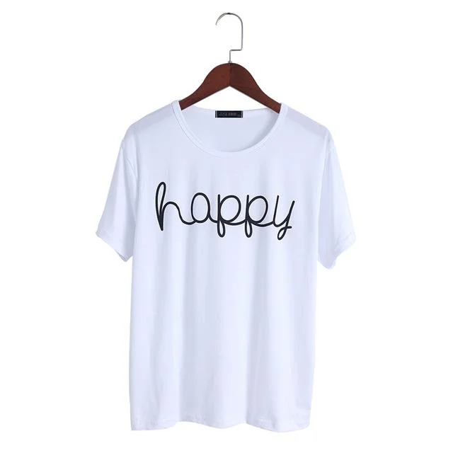 Happy Print T Shirt Soft Cotton Short Tee