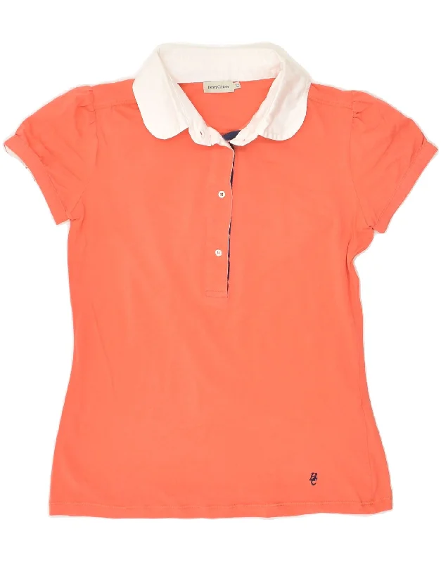 HENRY COTTONS Womens Polo Shirt IT 42 Medium Orange Cotton Comfortable Pocket Short Shirt