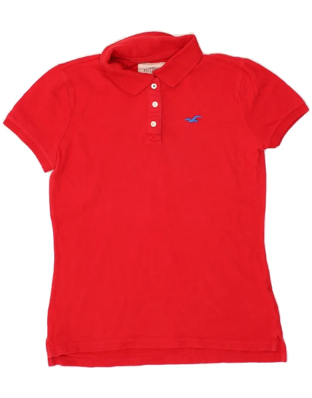 HOLLISTER Womens Polo Shirt UK 12 Medium Red Cotton Comfortable Flowing Short Sleeve