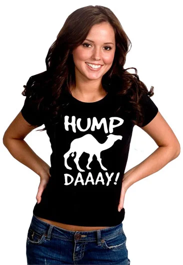 Hump Day Camel Girl's T- Shirt (Black) Trendy Ruffled Short Sleeve