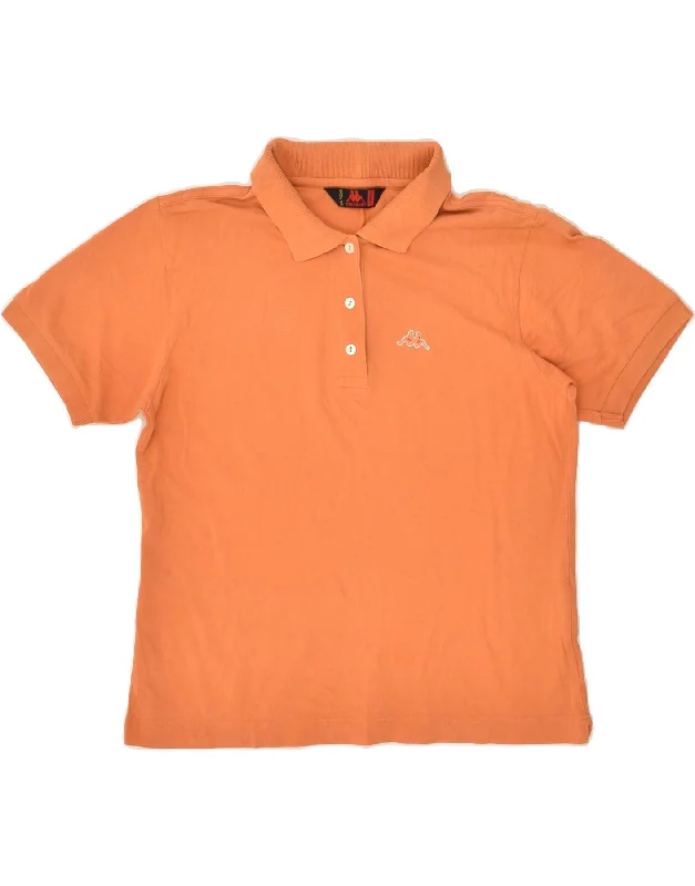 KAPPA Womens Polo Shirt UK 14 Large Orange Cotton Fashionable Cuffed Short Sleeve