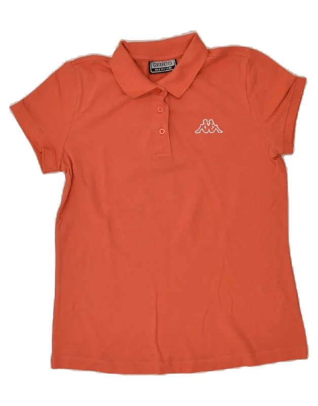 KAPPA Womens Polo Shirt UK 14 Medium Orange Cotton Classic V-Neck Short Shirt