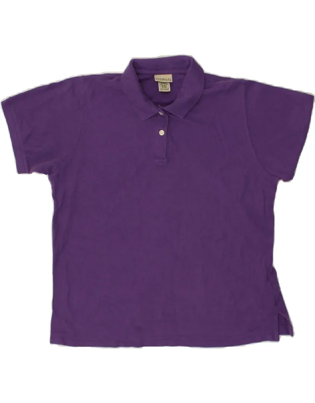 L.L.BEAN Womens Polo Shirt UK 14 Medium Purple Cotton Elegant Silk Short Shirt