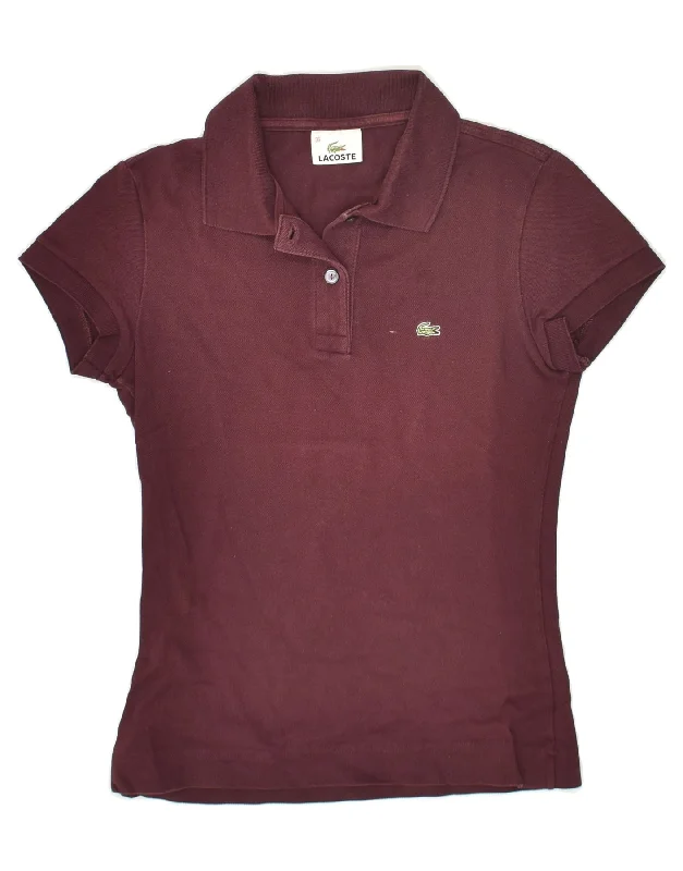 LACOSTE Womens Polo Shirt Size 36 Small Burgundy Cotton Casual Cotton Short Shirt