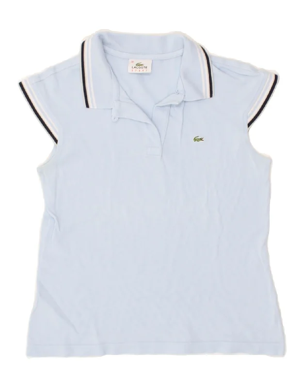 LACOSTE Womens Polo Shirt Size 38 Medium Blue Cotton Stylish Striped Short Sleeve