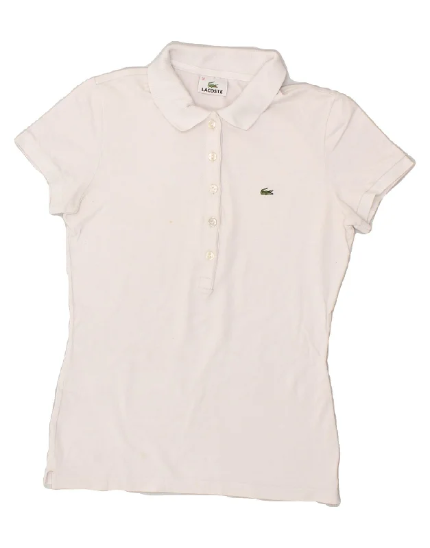 LACOSTE Womens Polo Shirt Size 38 Medium White Cotton Comfortable Fit Short Shirt