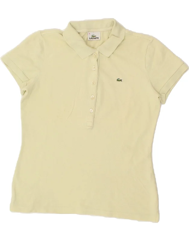 LACOSTE Womens Polo Shirt Size 40 Medium Yellow Cotton Stylish Split-Hem Short Shirt