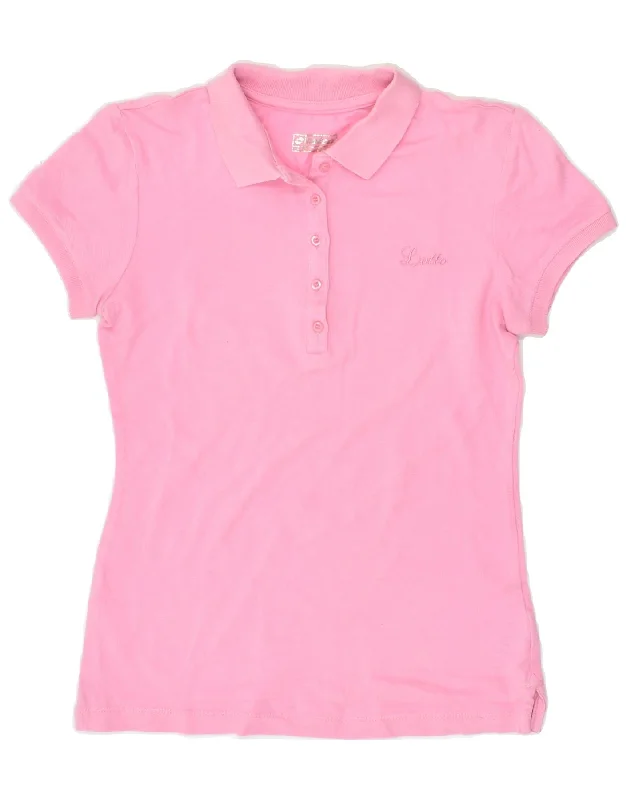 LOTTO Womens Polo Shirt UK 10 Small Pink Cotton Relaxed Cotton Short Blouse