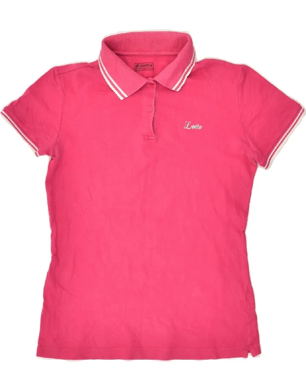 LOTTO Womens Polo Shirt UK 12 Medium Pink Classic Button-Up Short Tee