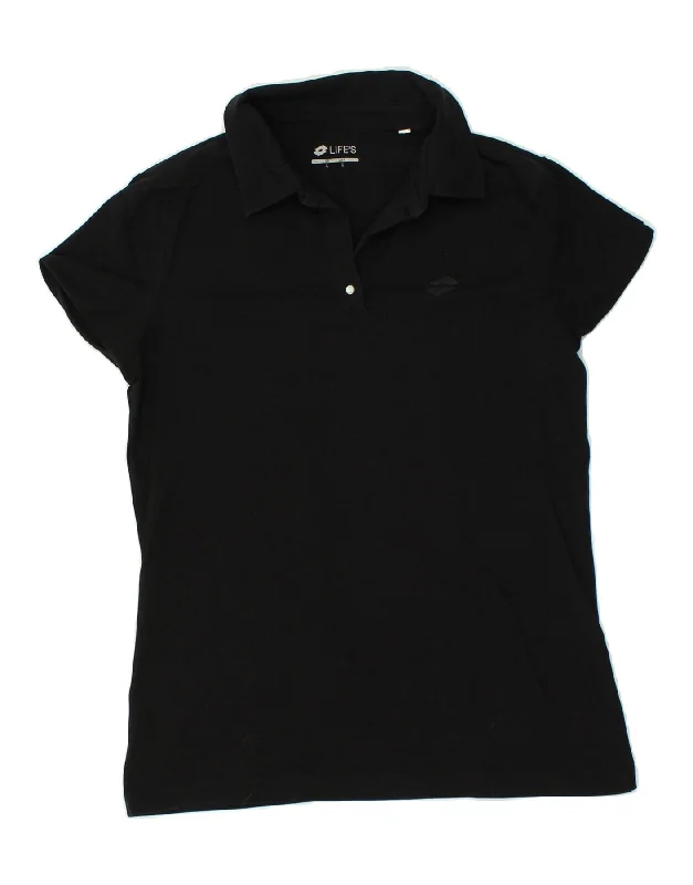 LOTTO Womens Polo Shirt UK 14 Large Black Cotton Relaxed Fit Short Blouse