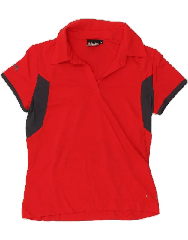 LOTTO Womens Polo Shirt UK 14 Medium Red Colourblock Nylon Casual Oversized Short Shirt