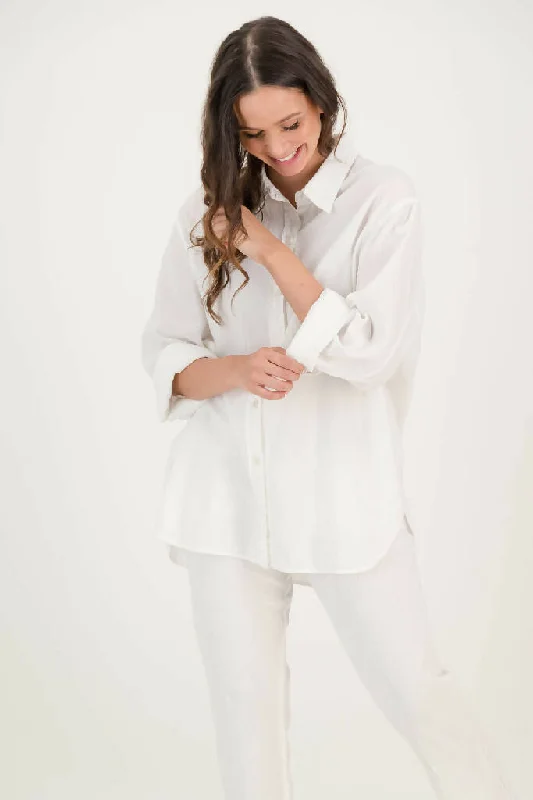 Majorca Cotton Boyfriend Shirt Stylish Split-Hem Short Shirt