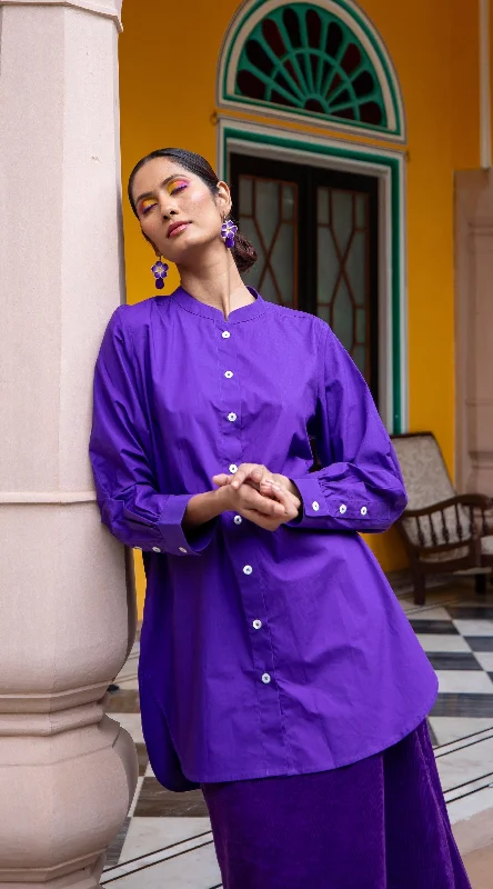 Malabar Oversized Shirt - Purple Trendy Turtleneck Short Shirt