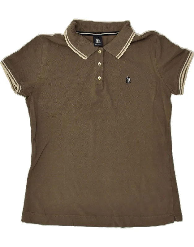 MARINA YACHTING Womens Polo Shirt UK 18 XL Brown Cotton Cozy Printed Short Shirt