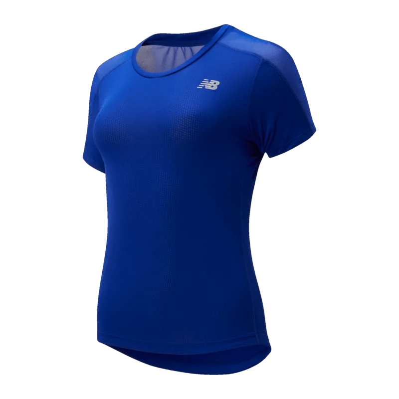 New Balance Women's Impact Run Short Sleeve Shirt Comfortable Stretch Short Shirt