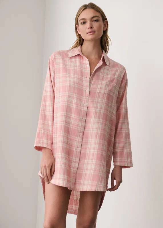 Organic Cotton Flannel Sleepshirt Chic Silk Short Sleeve Shirt